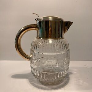Midcentury Western German Cut Crystal Pitcher With Silver Plated Handle & Lid 10